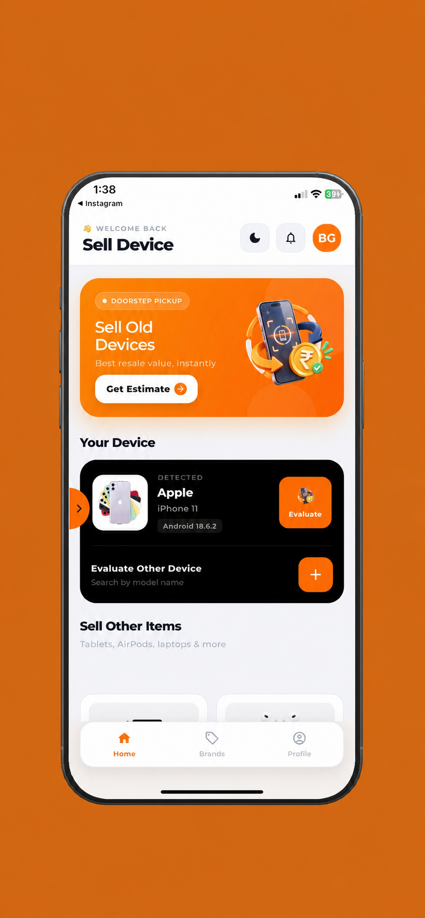Sell Device screen in the Budget Gadget app